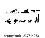 Squirrel silhouette. Set of silhouettes of squirrels. Vector illustration. illustration with eight squirrels isolated on white background.