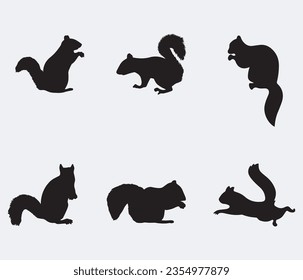 Silueta de ardilla. Establecer. Ilustración de vectores aislada