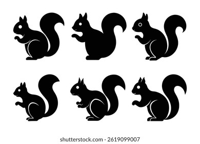 Squirrel Silhouette Vector Set Black And White Animal Design Elements Bundle