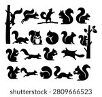 Squirrel Silhouette Vector Set - Climbing, Running, and Flying Squirrel Clipart
