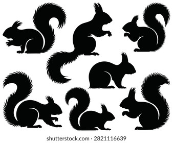Squirrel Silhouettes In Black A Collection Of Animal Shapes