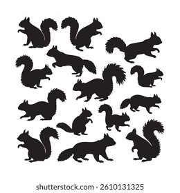Squirrel silhouettes set, large pack of vector silhouette design, isolated white background white Background.