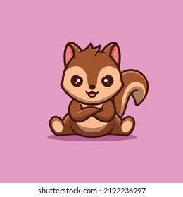 Squirrel Sitting Angry Cute Creative Kawaii Cartoon Mascot Logo