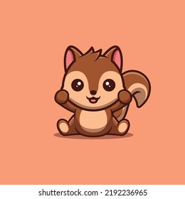 Squirrel Sitting Excited Cute Creative Kawaii Cartoon Mascot Logo