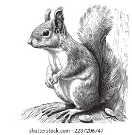 Squirrel sitting hand drawn sketch Wildlife Vector illustration