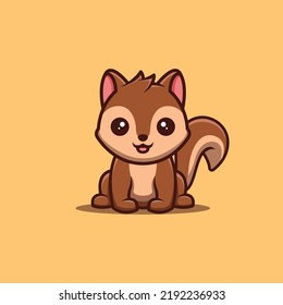 Squirrel Sitting Happy Cute Creative Kawaii Cartoon Mascot Logo