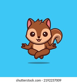 Squirrel Sitting Meditation Cute Creative Kawaii Cartoon Mascot Logo