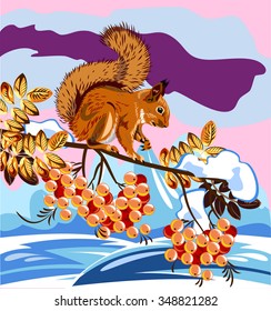 squirrel sitting on a branch of rowan rowan