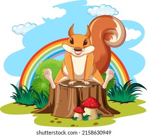 Squirrel sitting on the log illustration