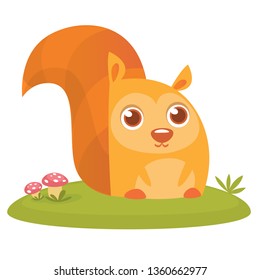 Squirrel sitting on a meadow and waving his hand. Vector illustration with cute animal in cartoon style.