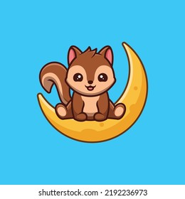Eichhörnchen auf dem Mond Cute Creative Kawaii Cartoon Mascot Logo