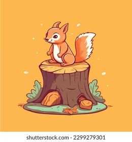 A squirrel sitting on a stump.