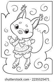 The squirrel is skating. Coloring book for kids.