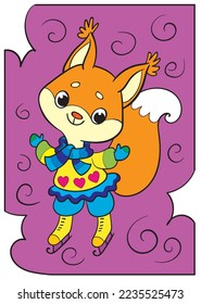 The squirrel is skating. Coloring book for kids.