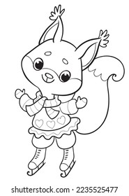 The squirrel is skating. Coloring book for kids.