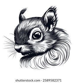 Squirrel sketch black and white engraving drawing. 3 colors EPS 10 vector illustration