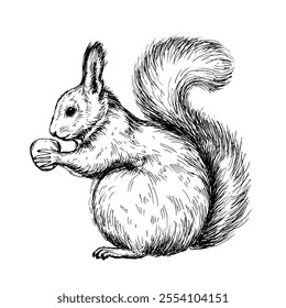 Squirrel sketch isolated on white background. Vintage animal vector illustration.	