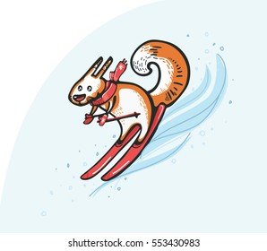 Squirrel skier/vector illustration