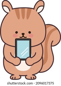 Squirrel with a smartphone. Vector illustration isolated on a white background.