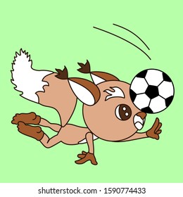 squirrel soccer player in the fall bounces a football ball, color vector clip art on green isolated background