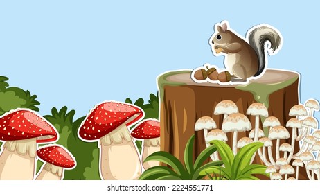 Squirrel standing on stump illustration