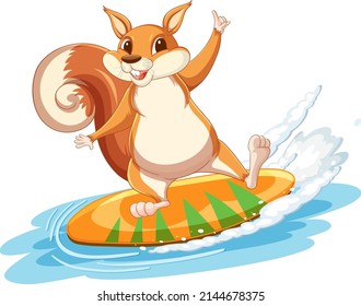 Squirrel standing on surfboard illustration
