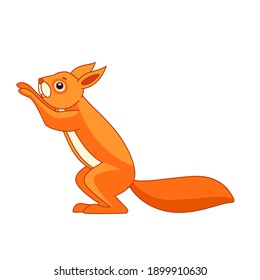 The squirrel stood up. Cartoon character of a dangerous mammal animal. A wild forest creature with dark fur. Side view. Vector flat illustration isolated on a white background.