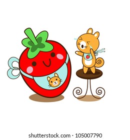 squirrel and strawberry (vector)