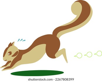 A squirrel sweating and running away