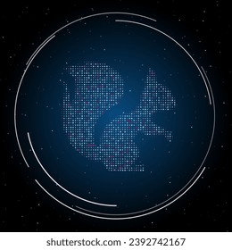 The squirrel symbol filled with white dots. Pointillism style. Some dots is pink. Vector illustration on blue background with stars