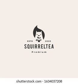 squirrel tea cup leaf logo vector icon mascot character illustration hipster vintage retro