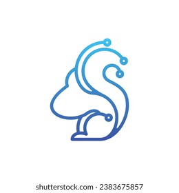 Squirrel Tech Line Modern illustration logo design, logotype element for template