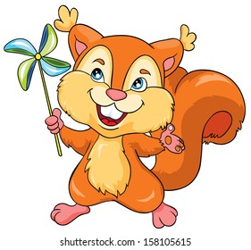 squirrel with toy on a white background, vector illustration