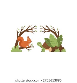 Squirrel and Turtle Forest Scene Illustration