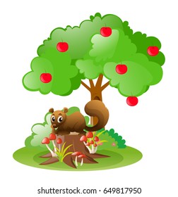 Ardilla bajo ilustración de manzana