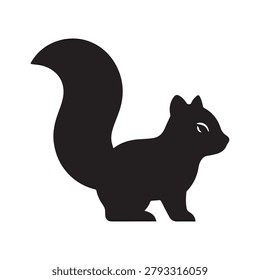Squirrel vector black silhouette icon isolated on white background. wildlife art flat cartoon style, side view animal.