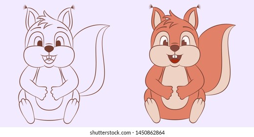 Squirrel vector cartoon illustration color and coloring on a colored background for children