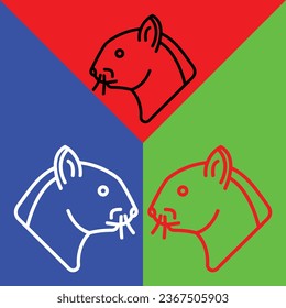 Eichhörnchen-Vektorsymbol, Lineal-Stil-Symbol, aus Animal Head-Symbolsammlung einzeln auf rotem, blauem und grünem Hintergrund.