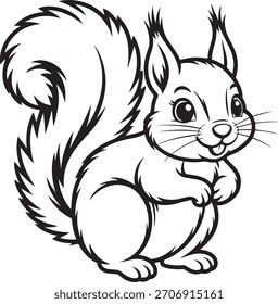 squirrel vector illustration, black and white