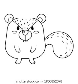 Squirrel vector illustration cartoon isolated on white background. Cute squirrel vector cartoon coloring page.