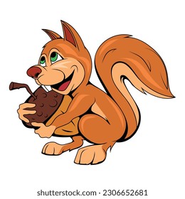 Squirrel. Vector illustration of a fluffy squirrel holding an acorn. Little forest animal