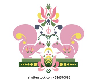 Squirrel vector illustration isolated. Hand drawn ornamented decor for print, bags, posters, banners, tattoo. Trendy ethnic symbol