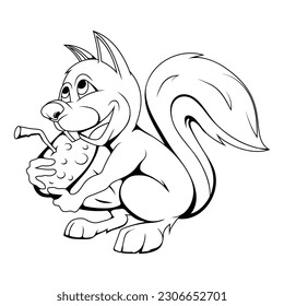 Ardilla. Ilustración vectorial de una ardilla esponjosa que sostiene una bellota. Pequeño animal forestal