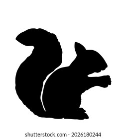 Squirrel vector silhouette illustration isolated on white background. Funny tiny rodent, small animal from forest. Lovely pet symbol. 