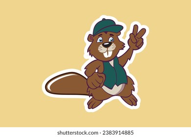 Squirrel with Victory Sign Sticker Cartoon vector illustration. Cute squirrel cartoon sticker design icon. Animal food icon concept 