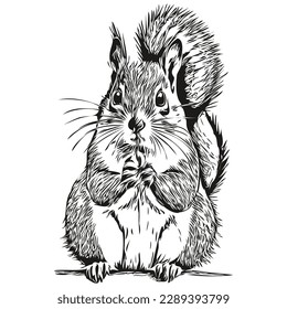 squirrel  vintage illustration, black and white vector art baby squirrel.
