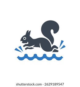 Squirrel Water Crossing Icon Isolated On White Background