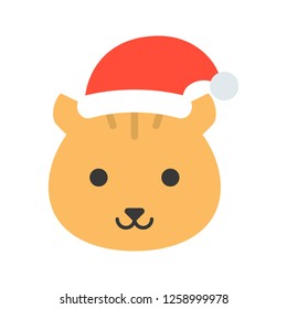 squirrel wearing santa hat, flat icon design