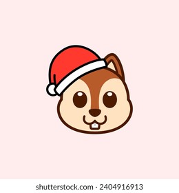 Squirrel Wearing Santa Hat Illustration