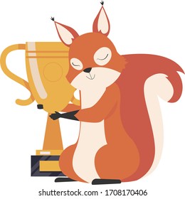 
Squirrel with a winner cup. Vector illustration